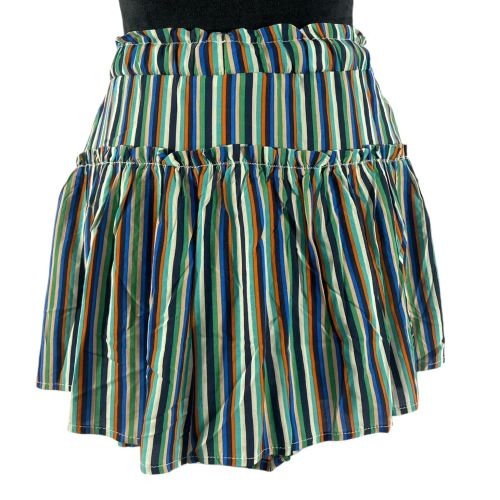 OliviaCeous Vibrant Rainbow Striped Ruffle Skorts, shorts,Mini, Large,New - Picture 2 of 7